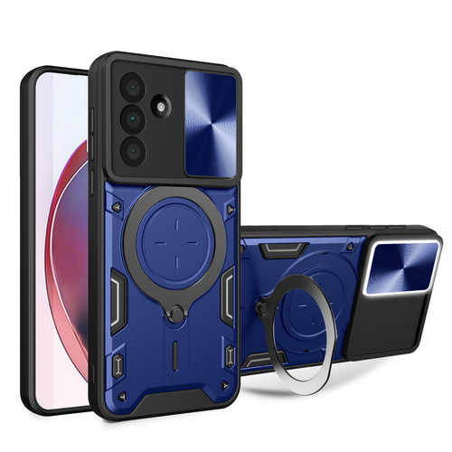 Samsung Galaxy A36 5G CD Texture Sliding Camshield Magnetic Holder Phone Case - Blue Samsung Galaxy A36 5G CD Texture Sliding Camshield Magnetic Holder Phone Case - Blue