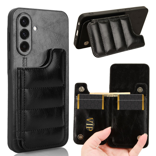 Samsung Galaxy A36 5G Cow Pattern Sewing Card Bag Phone Case - Black