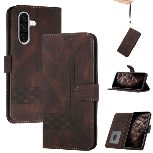 Samsung Galaxy A36 5G Cubic Skin Feel Flip Leather Phone Case - Brown