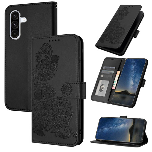 Samsung Galaxy A36 5G Datura Flower Embossed Flip Leather Phone Case - Black