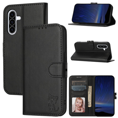 Samsung Galaxy A36 5G Embossed Happy Cat Pattern Flip Leather Phone Case - Black Samsung Galaxy A36 5G Embossed Happy Cat Pattern Flip Leather Phone Case - Black