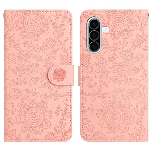 Samsung Galaxy A36 5G Floral Embossed Pattern Leather Phone Case - Pink Samsung Galaxy A36 5G Floral Embossed Pattern Leather Phone Case - Pink