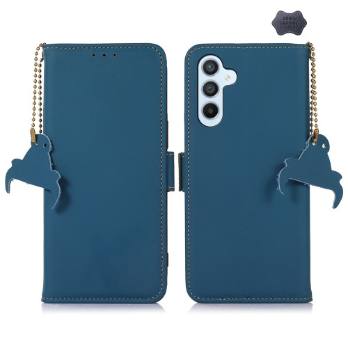 Samsung Galaxy A36 5G Genuine Leather Magnetic RFID Leather Phone Case - Blue Samsung Galaxy A36 5G Genuine Leather Magnetic RFID Leather Phone Case - Blue