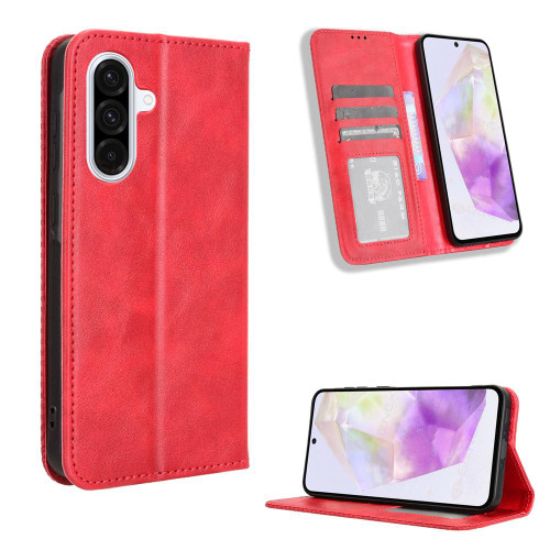 Samsung Galaxy A36 5G Magnetic Buckle Retro Texture Leather Phone Case - Red