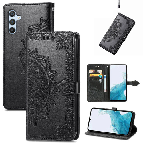 Samsung Galaxy A36 5G Mandala Flower Embossed Leather Phone Case - Black