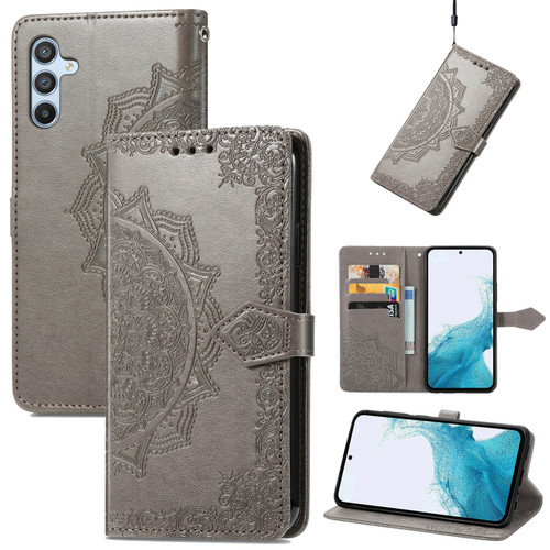 Samsung Galaxy A36 5G Mandala Flower Embossed Leather Phone Case - Gray