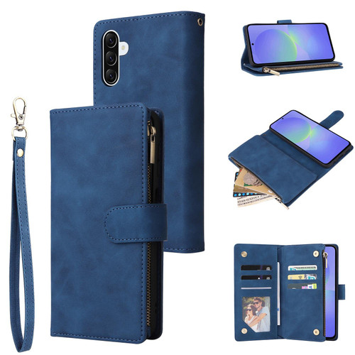 Samsung Galaxy A36 5G Multifunctional Frosted Zipper Wallet Leather Phone Case - Blue