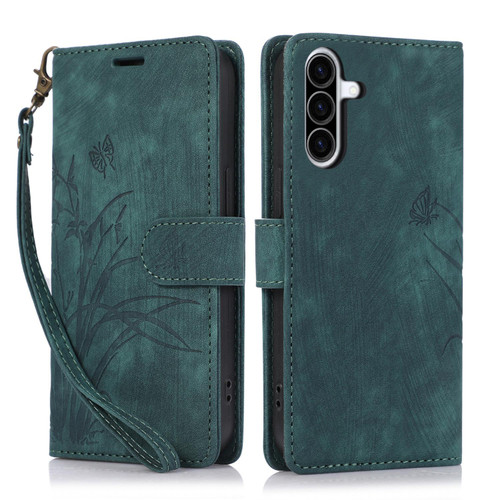 Samsung Galaxy A36 5G Orchid Butterfly Embossed Leather Phone Case - Green