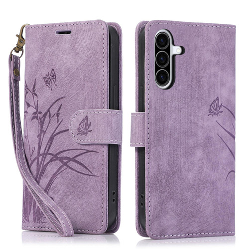 Samsung Galaxy A36 5G Orchid Butterfly Embossed Leather Phone Case - Purple