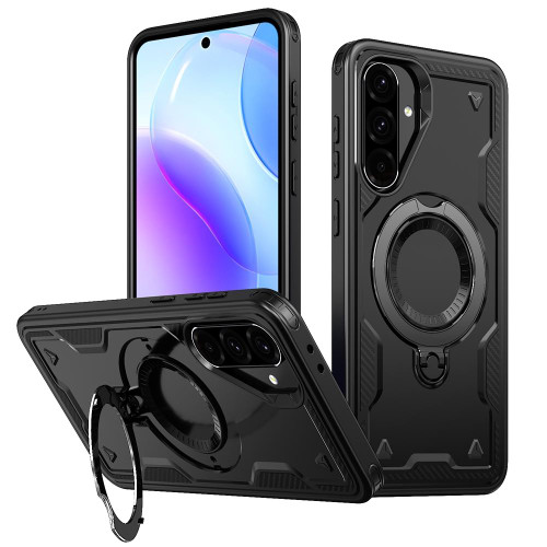 Samsung Galaxy A36 5G PC Hybrid TPU Armor MagSafe Ring Holder Phone Case - Black