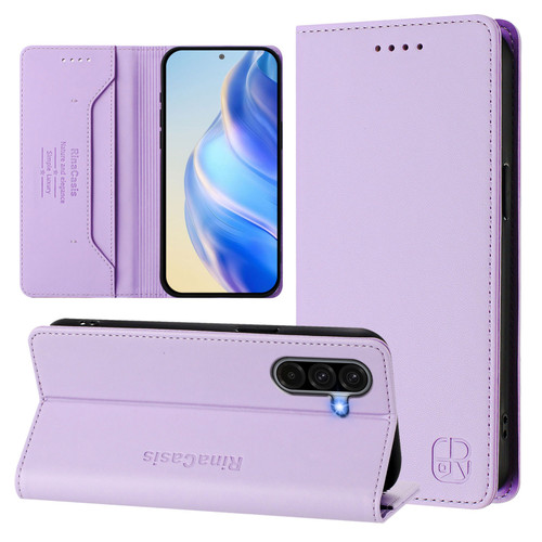 Samsung Galaxy A36 5G RC01 Dual-Folded Magnetic Suction RFID Leather Phone Case - Light Purple