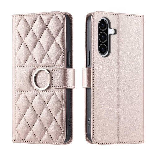 Samsung Galaxy A36 5G Ring Buckle Rhombic Leather Phone Case - Rose Gold
