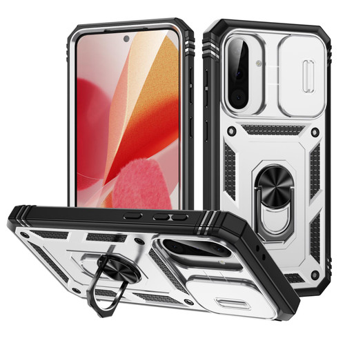 Samsung Galaxy A36 5G Sliding Camshield TPU + PC Phone Case with Holder - White+Black