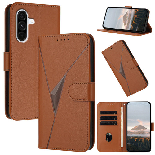 Samsung Galaxy A36 5G Triangle Pattern Buckle Clasp Leather Phone Case - Brown