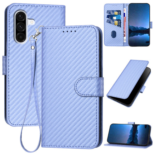 Samsung Galaxy A36 5G YX0070 Carbon Fiber Buckle Leather Phone Case with Lanyard - Light Purple