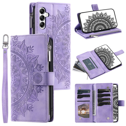 Samsung Galaxy A36 Multi-Card Totem Zipper Leather Phone Case - Purple Samsung Galaxy A36 Multi-Card Totem Zipper Leather Phone Case - Purple