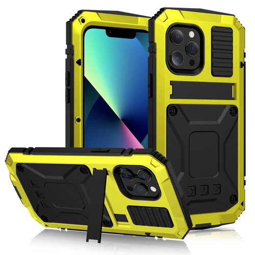 iPhone 13 mini R-JUST Shockproof Water Resistant Dust-proof Metal + Silicone Protective Case with Holder - Yellow