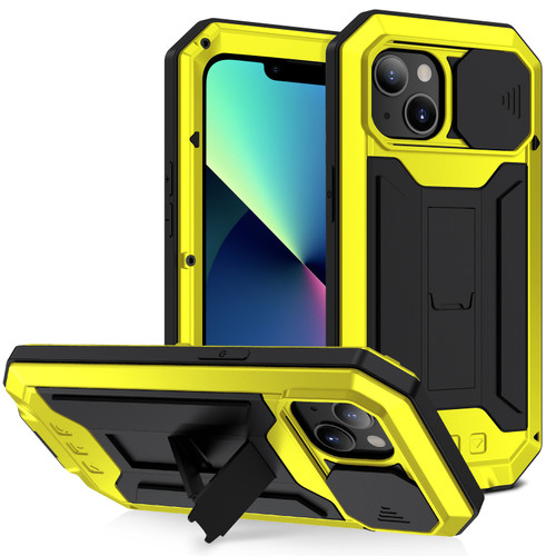 iPhone 13 mini R-JUST Sliding Camera Shockproof Life Water Resistant Dust-proof Metal + Silicone Protective Case with Holder - Yellow