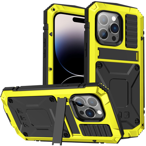 iPhone 14 Pro Max R-JUST Shockproof Water Resistant Dust-proof Case with Holder - Yellow
