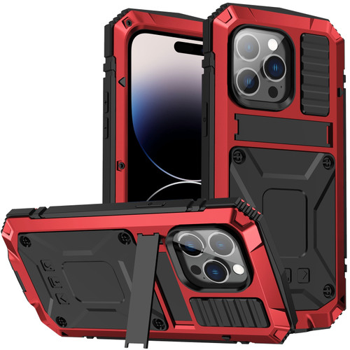 iPhone 14 Pro R-JUST Shockproof Water Resistant Dust-proof Case with Holder - Red