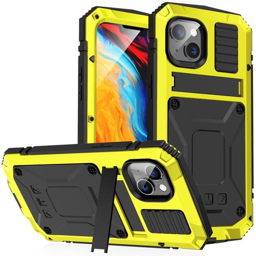 iPhone 14 R-JUST Shockproof Water Resistant Dust-proof Case with Holder - Yellow