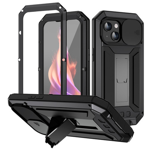 iPhone 15 Plus R-JUST Sliding Camera IP54 Life Water Resistant Holder Phone Case - Black