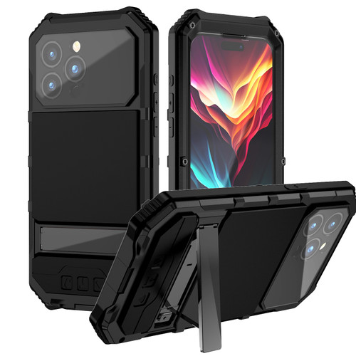 iPhone 15 Pro Max R-JUST Life Water Resistant Dustproof Shockproof Holder Phone Case - Black