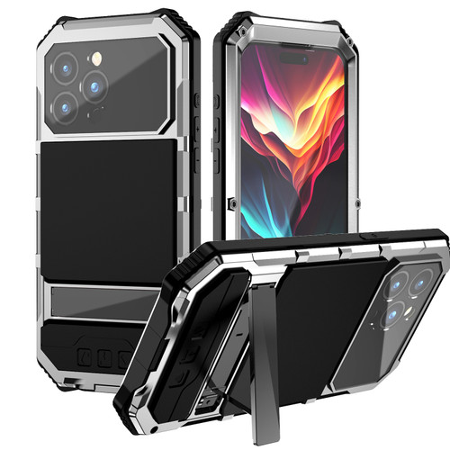 iPhone 15 Pro Max R-JUST Life Water Resistant Dustproof Shockproof Holder Phone Case - Silver
