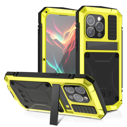 iPhone 15 Pro Max R-JUST Shockproof Life Water Resistant Dust-proof Metal + Silicone Phone Case with Holder - Yellow