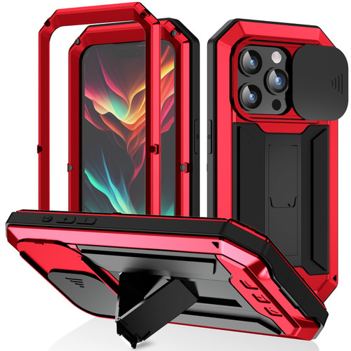 iPhone 15 Pro Max R-JUST Sliding Camera IP54 Life Water Resistant Holder Phone Case - Red