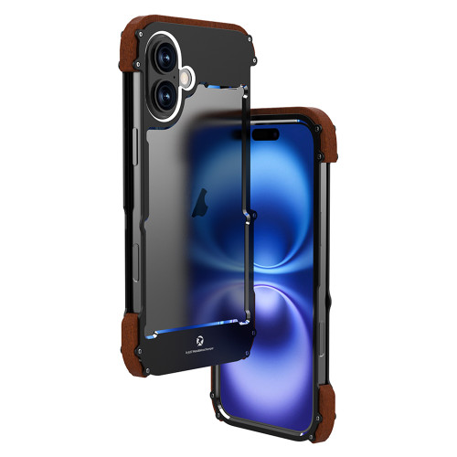 iPhone 16 R-JUST Ironwood Generation Metal Hybrid Wood Phone Case