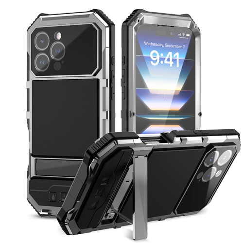 iPhone 16 Pro Max R-JUST Life Water Resistant Dustproof Shockproof Holder Phone Case - Silver