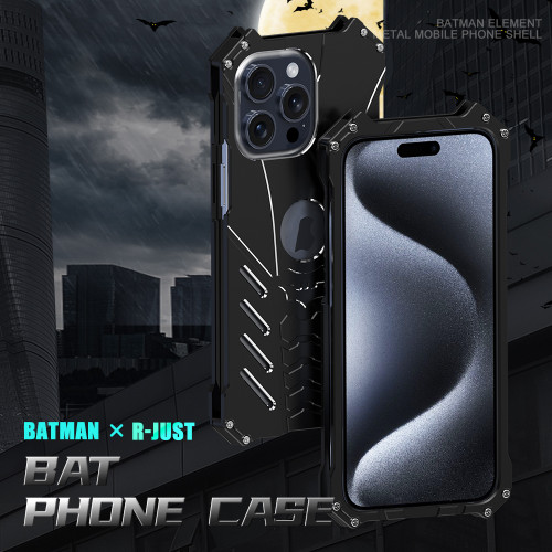 iPhone 16 R-JUST Batman Hollow Metal Phone Protective Case - Black
