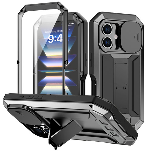 iPhone 16 R-JUST Sliding Camera IP54 Life Water Resistant Holder Phone Case - Black