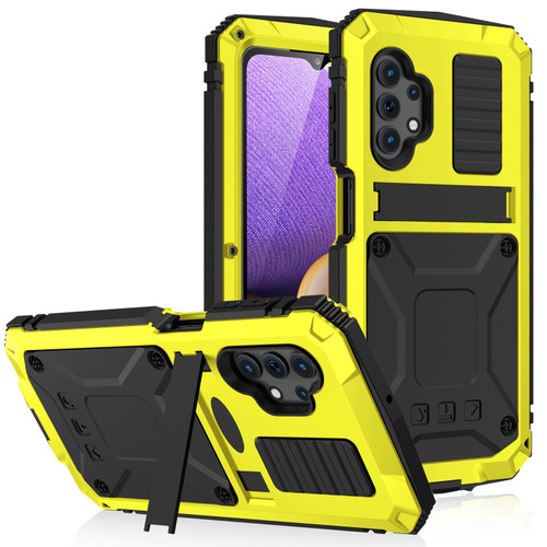 Samsung Galaxy A32 5G / M32 5G R-JUST Water Resistant Shockproof Dustproof Metal + Silicone Protective Case with Holder - Yellow