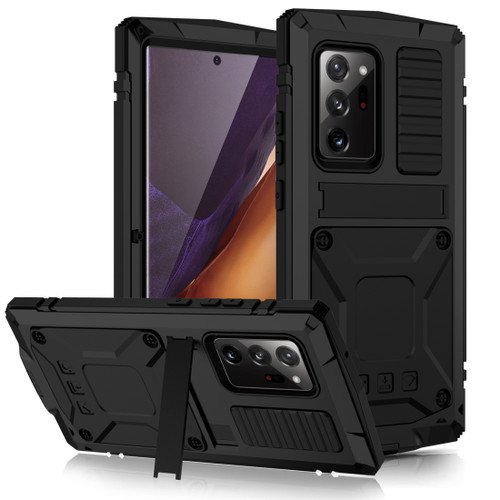 Samsung Galaxy Note 20 Ultra R-JUST Shockproof Water Resistant Dust-proof Metal + Silicone Protective Case with Holder - Black