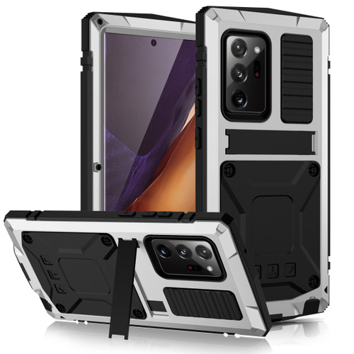 Samsung Galaxy Note 20 Ultra R-JUST Shockproof Water Resistant Dust-proof Metal + Silicone Protective Case with Holder - Silver