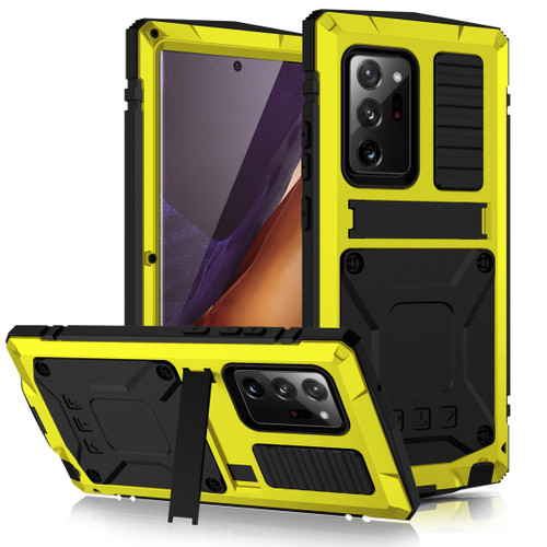 Samsung Galaxy Note 20 Ultra R-JUST Shockproof Water Resistant Dust-proof Metal + Silicone Protective Case with Holder - Yellow