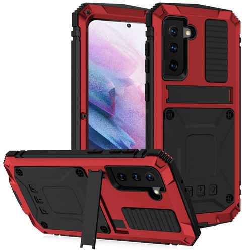 Samsung Galaxy S21+ 5G R-JUST Shockproof Water Resistant Dust-proof Metal + Silicone Protective Case with Holder - Red