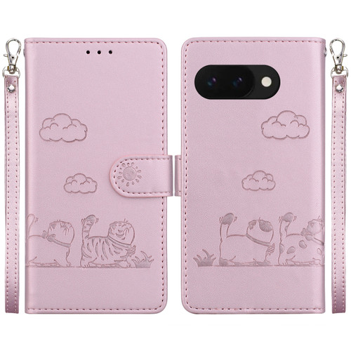 Google Pixel 9a Cute Cats RFID Leather Phone Case - Purple
