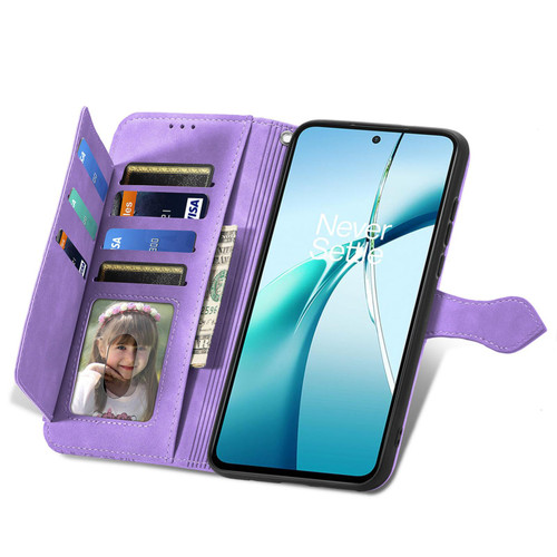 Google Pixel 9a Embossed Flower Zipper Leather Phone Case - Purple