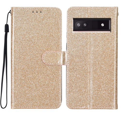 Google Pixel 9a Glitter Powder Flip Leather Phone Case - Gold