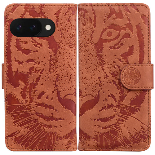 Google Pixel 9a Tiger Embossing Pattern Flip Leather Phone Case - Brown Google Pixel 9a Tiger Embossing Pattern Flip Leather Phone Case - Brown