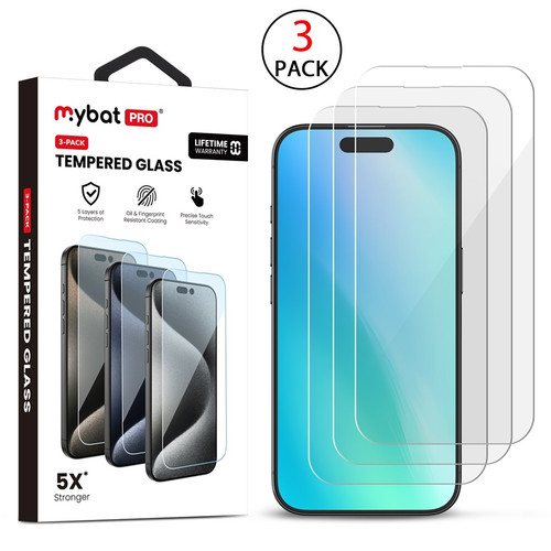 MyBat Pro Tempered Glass Screen Protector (3-pack) for Apple iPhone 16 Plus/iPhone 15 Pro Max / 15 Plus - Clear