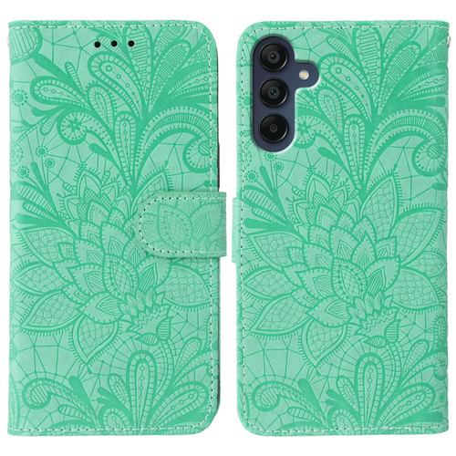 Samsung Galaxy A16 5G / A26 5G Lace Flower Embossing Flip Leather Phone Case - Green