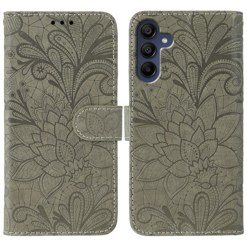 Samsung Galaxy A16 5G / A26 5G Lace Flower Embossing Flip Leather Phone Case - Grey