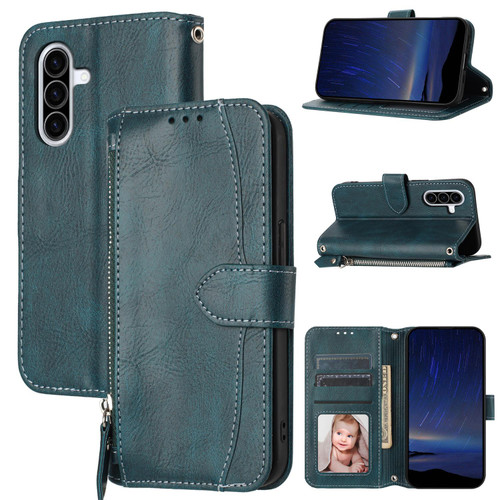 Samsung Galaxy A16 5G / A26 5G Oil Skin Zipper Wallet Leather Phone Case - Blue