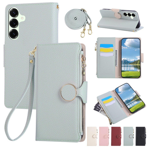 Samsung Galaxy A16 5G / A26 5G Round Buckle Zipper Wallet Leather Phone Case with Crossbody Strap - Sky Blue