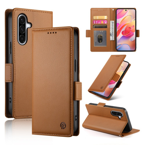 Samsung Galaxy A16 5G / A26 5G Side Buckle Magnetic Frosted Leather Phone Case - Brown