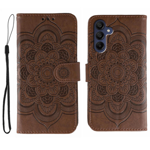 Samsung Galaxy A16 5G / A26 5G Sun Mandala Embossing Pattern Phone Leather Case - Brown